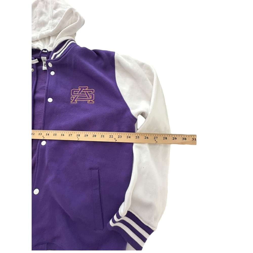 SA Hoodie Varsity Letterman Jacket XL Fleece Snap Bomber Purple Unisex #UV9-1 - Picture 10 of 12